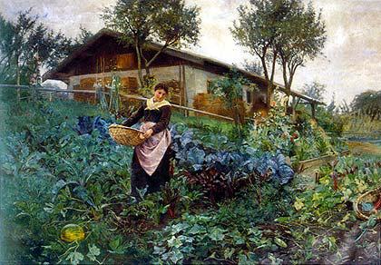 Picture: Painting "Woman harvesting vegetables at the farm"